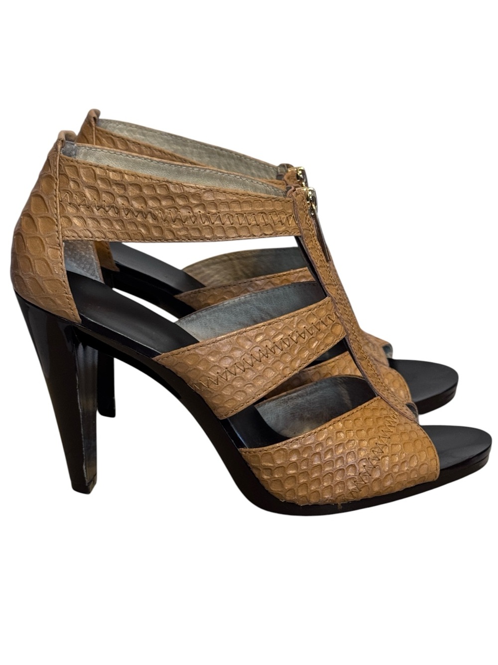 Michael Kors Tan Berkley Strap Open Toe Heels